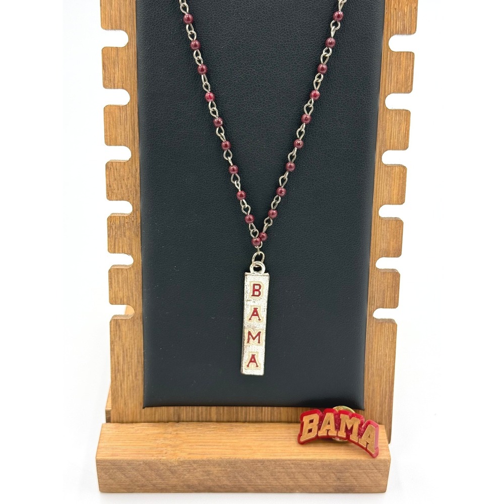 Unbranded Bama Bar Pendant Beaded Necklace Metal Silver Red NCAA Gameday Core